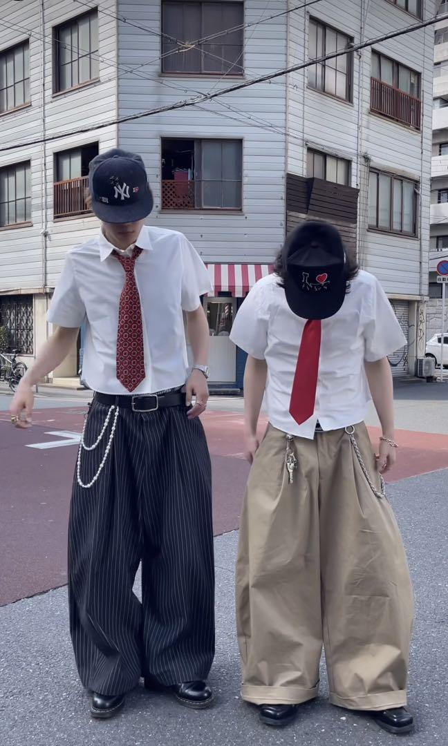 PUSHPUSH KHAKI PANTS ベージュ ワイドチノパンツ L