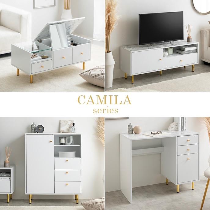 【幅90cm】Camilla 引き出し付きデスク ドレッサー 収納 ホワイト