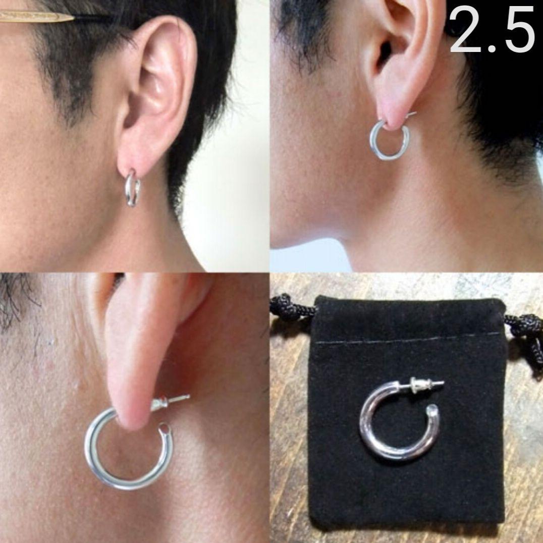 2.5x18mm 両耳ゴールド ハンドメイド 925 フープピアス(301