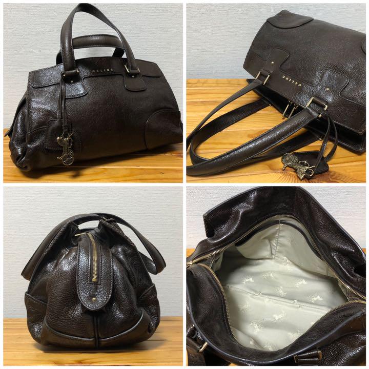 低価格安 CELINE セリーヌ 美品 レザー ハンドバッグ ダークブラウン 3pv2i-m96246181702 本物保証格安