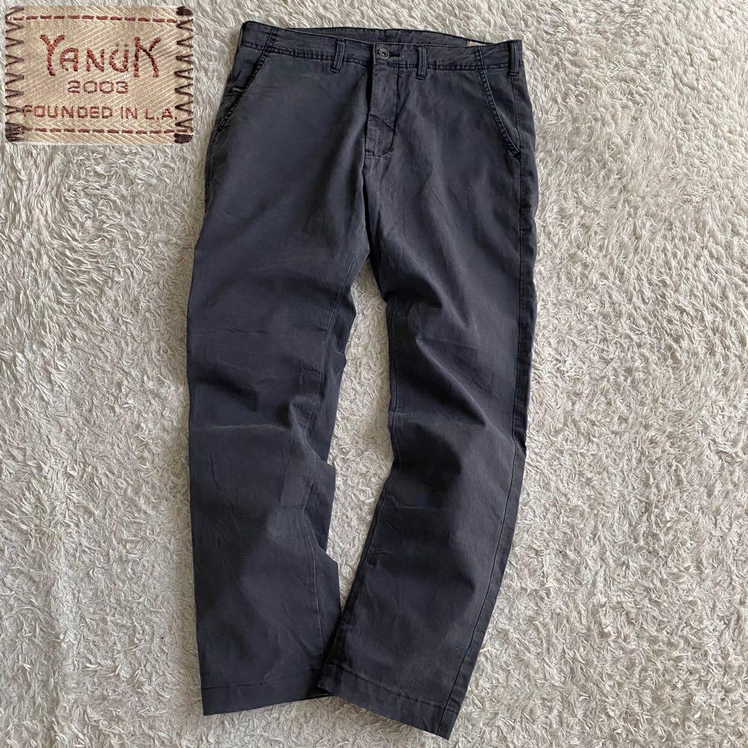 ★美品 ヤヌーク ウォッシュド テーパード トラウザー ストレッチ グレー XL