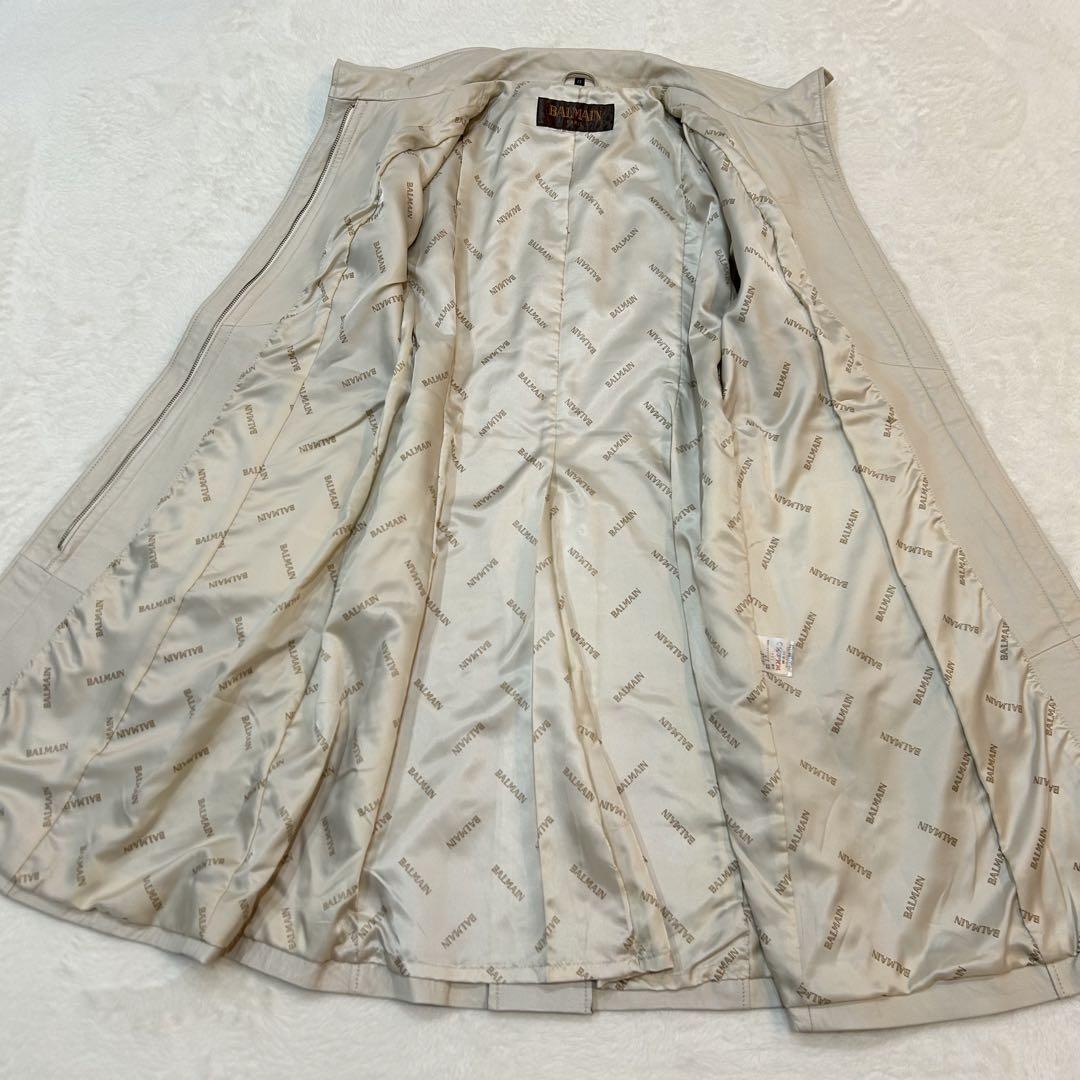 【美品】BALMAIN ラムレザー コート ロング丈 大きいサイズ13号