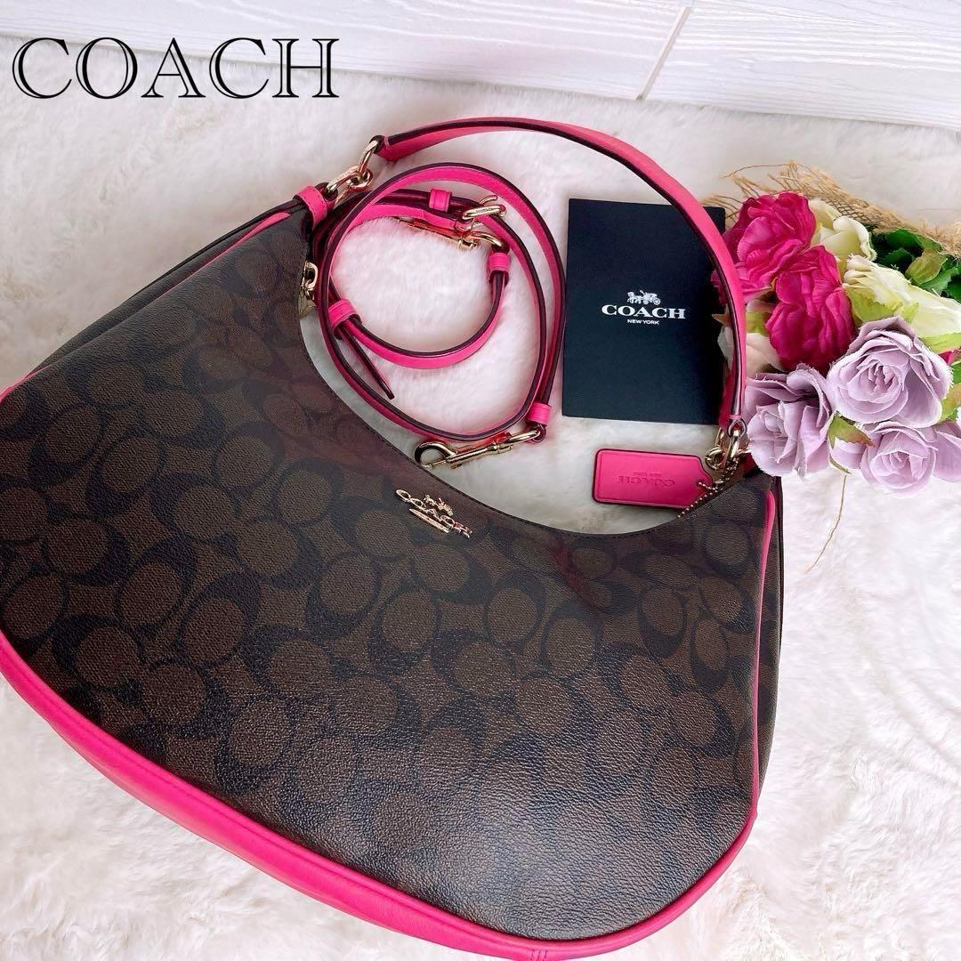 人気デザイナー 良品☆COACHコーチ2wayショルダーバッグ ブラウン シグネチャー バッグ