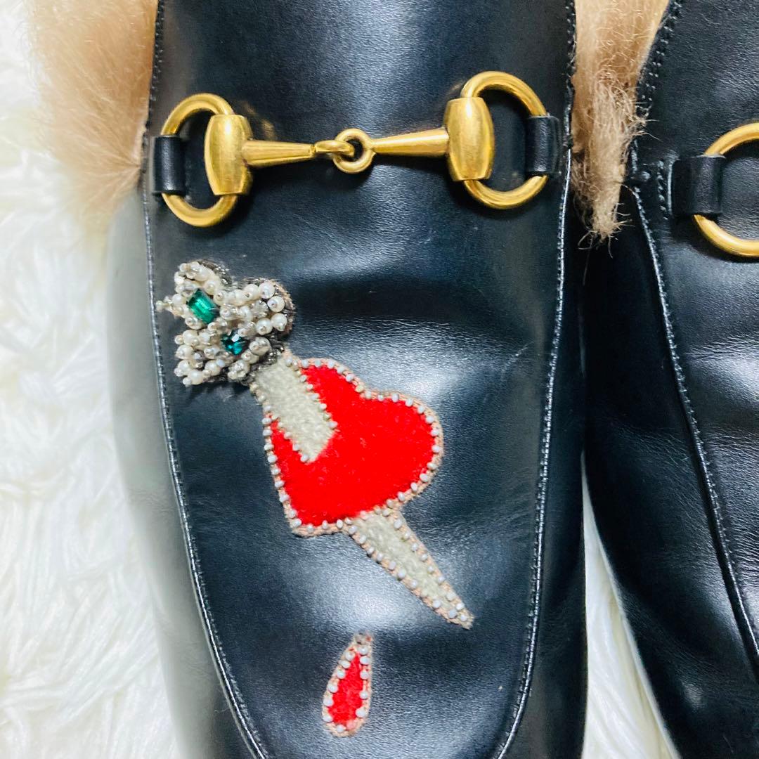 セール中 GUCCI グッチ プリンスタウン レザー ファー ブラック