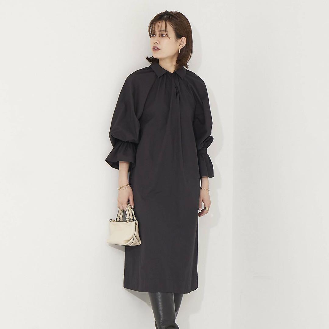368 ルージュヴィフアンナ　2WAY襟タックワンピース　シャツ　ブラックフリー No.368 ルージュヴィフアンナ 2WAY襟タックワンピース シャツ