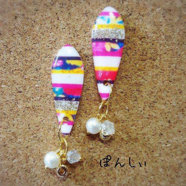 プロフ見てね☆様専用 変形 drop border イヤリング ピアス