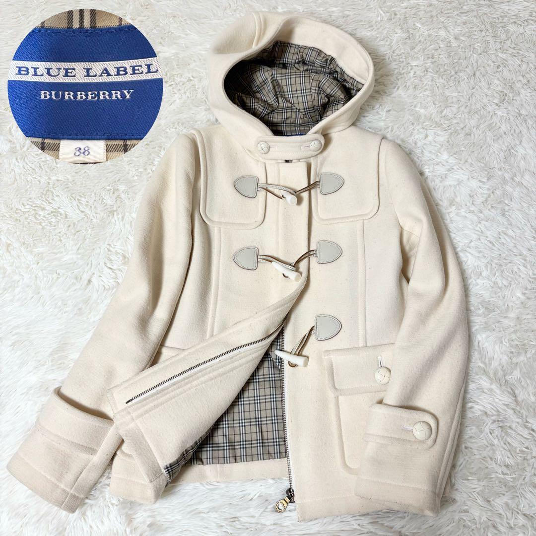 バーバリーブルーレーベル ダッフルコート ノバチェック フード ホワイトM BURBERRY BLUE LABEL