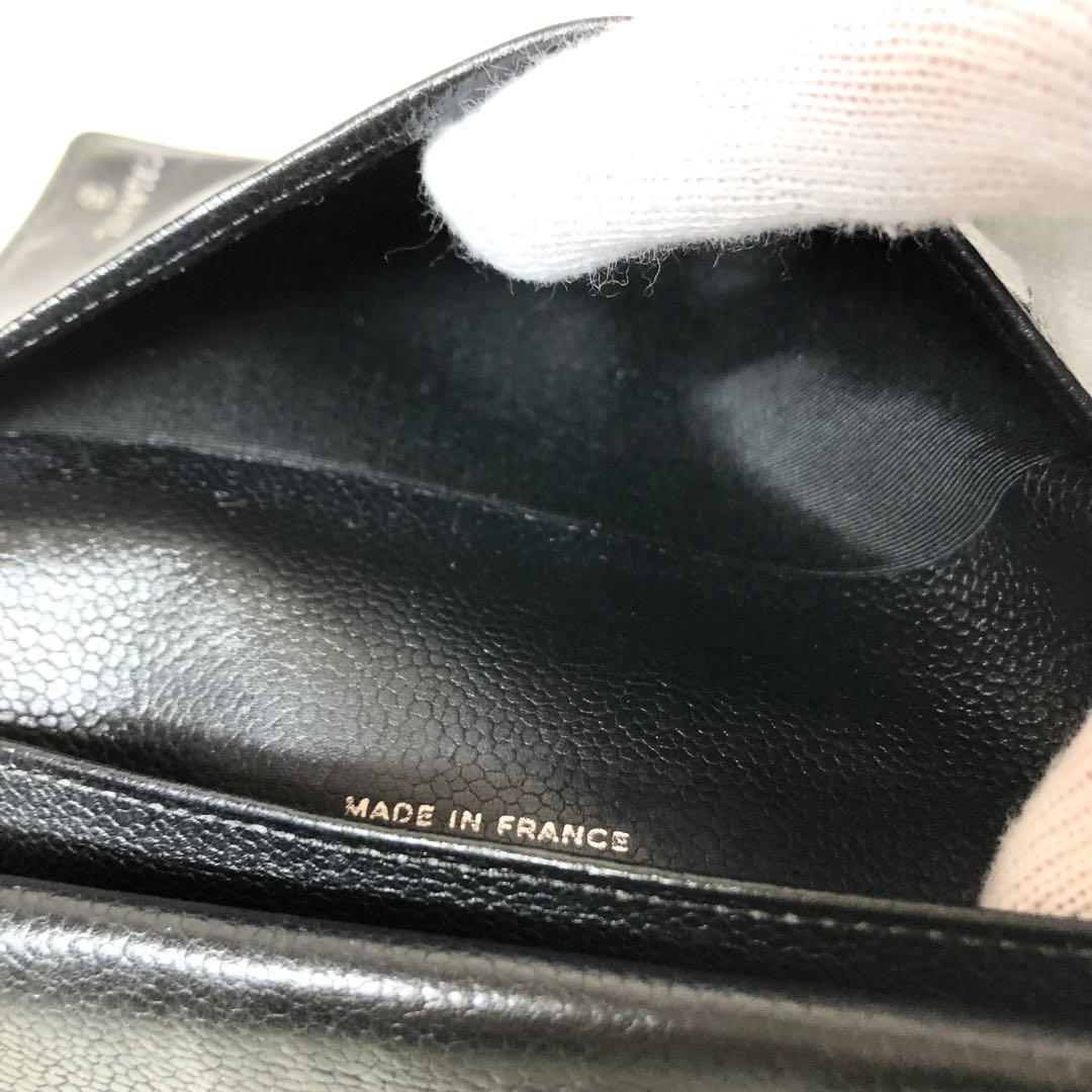 【良品】CHANEL シャネル ココマーク キャビアスキン がま口 長財布 黒