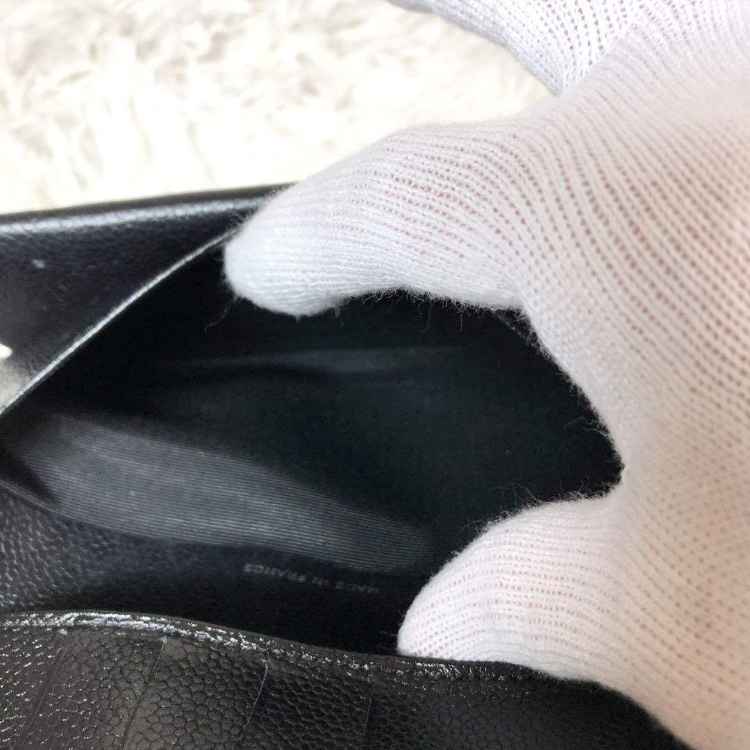 【良品】CHANEL シャネル ココマーク キャビアスキン がま口 長財布 黒