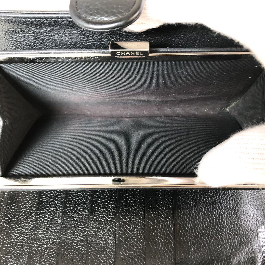 【良品】CHANEL シャネル ココマーク キャビアスキン がま口 長財布 黒