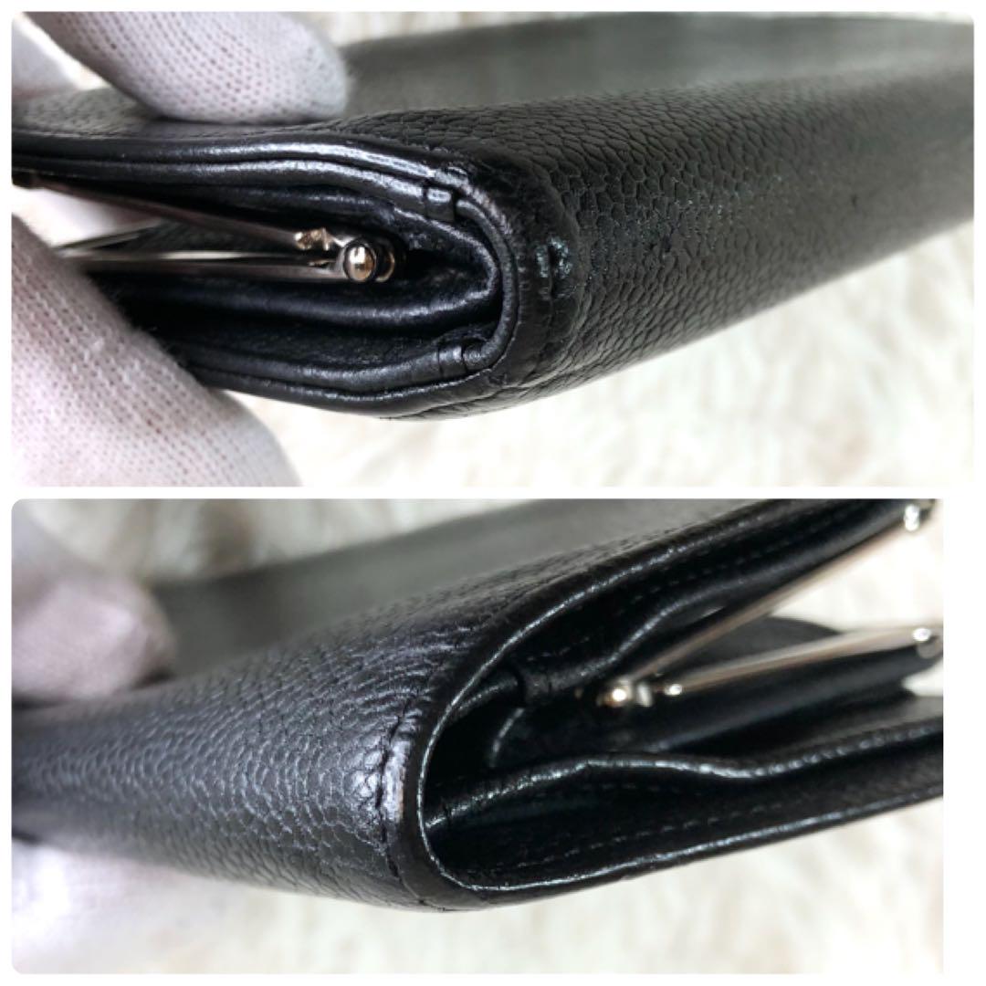 【良品】CHANEL シャネル ココマーク キャビアスキン がま口 長財布 黒