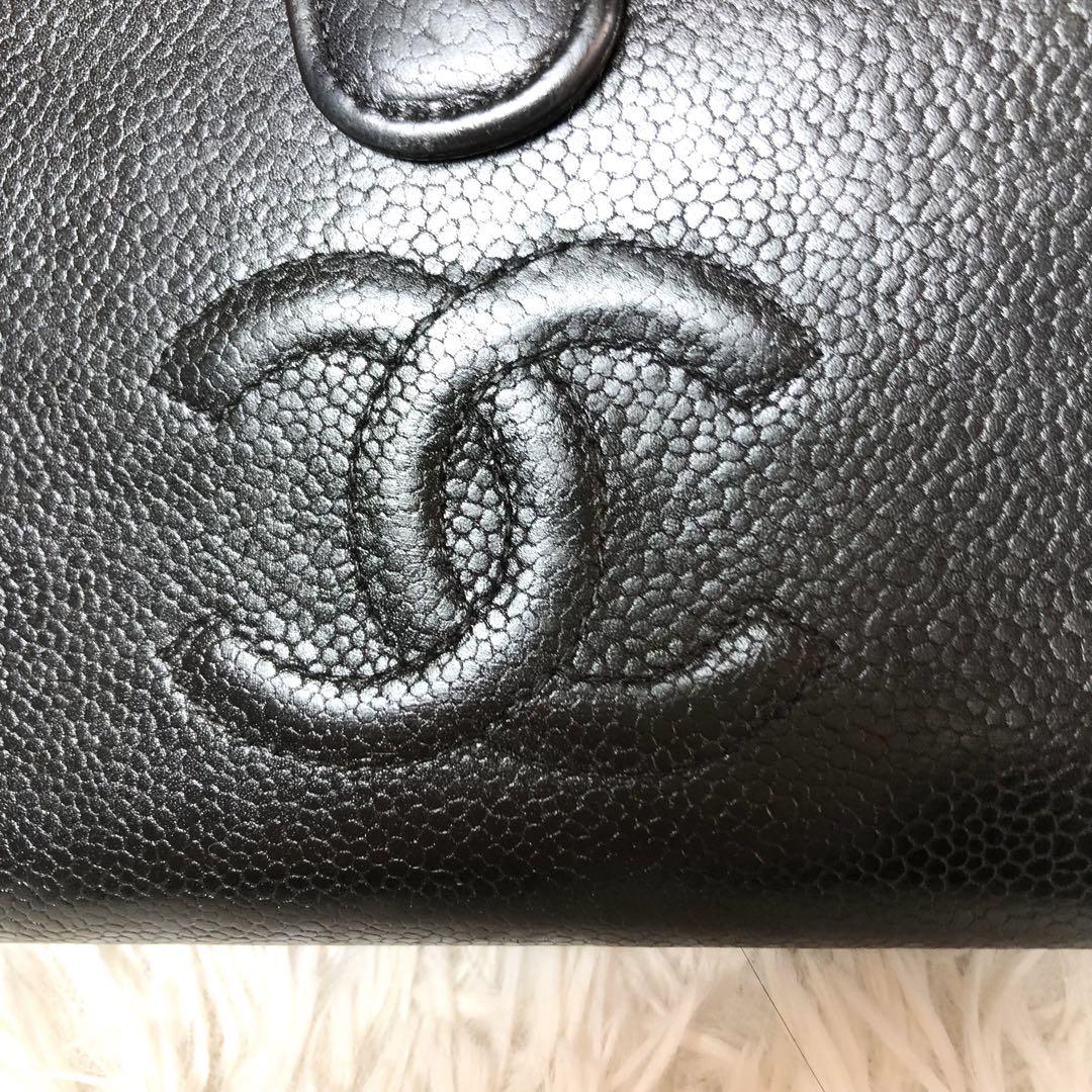 【良品】CHANEL シャネル ココマーク キャビアスキン がま口 長財布 黒
