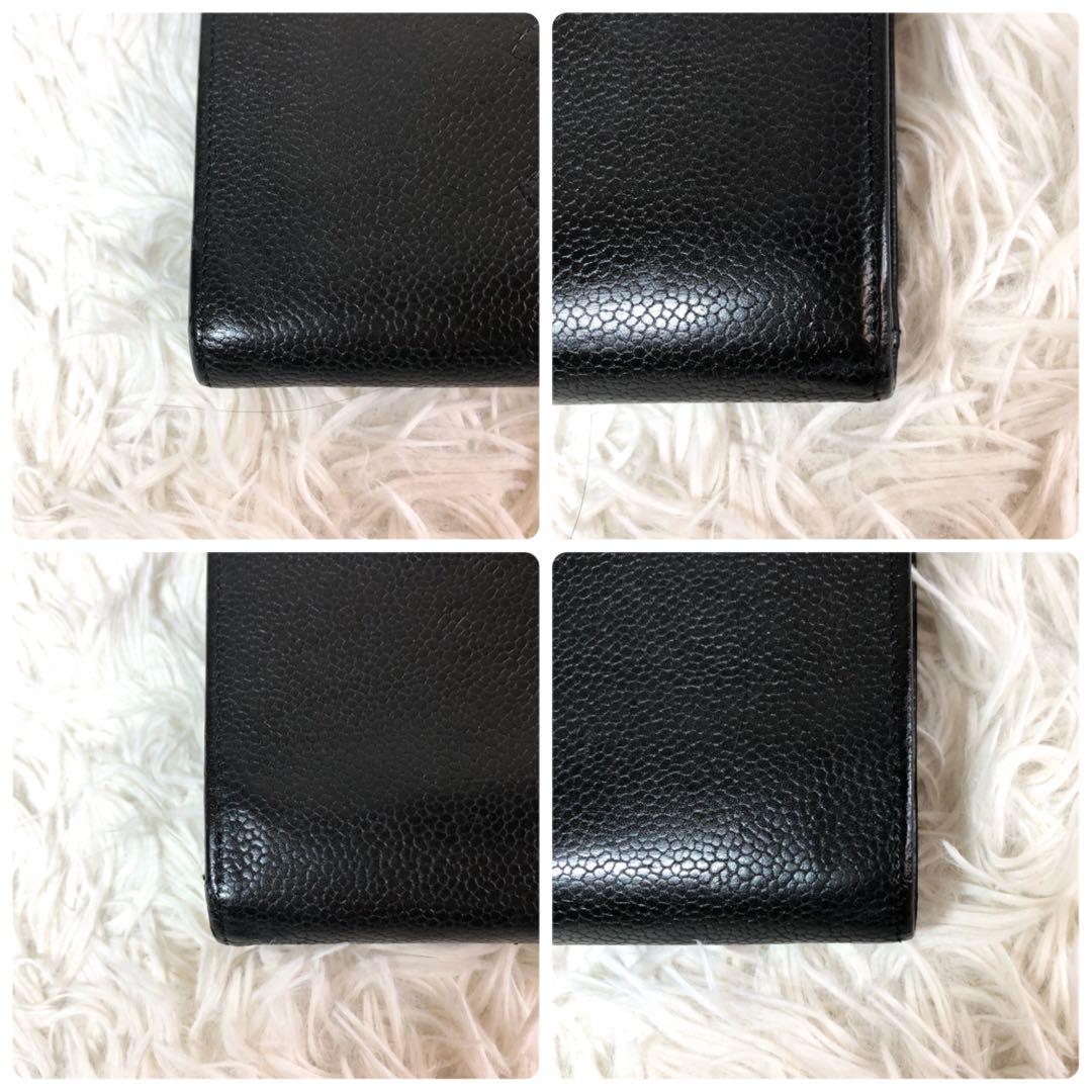 【良品】CHANEL シャネル ココマーク キャビアスキン がま口 長財布 黒