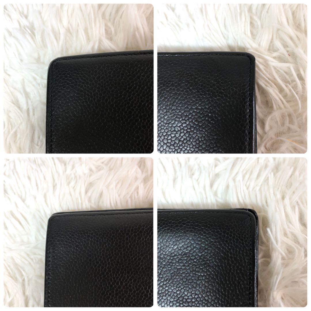 【良品】CHANEL シャネル ココマーク キャビアスキン がま口 長財布 黒