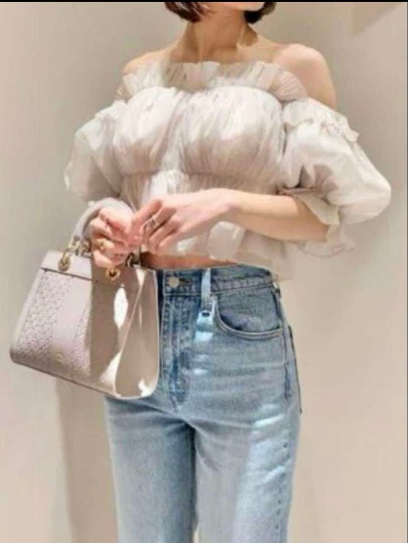 SNIDEL ボリュームギャザーフリルオフショルブラウス