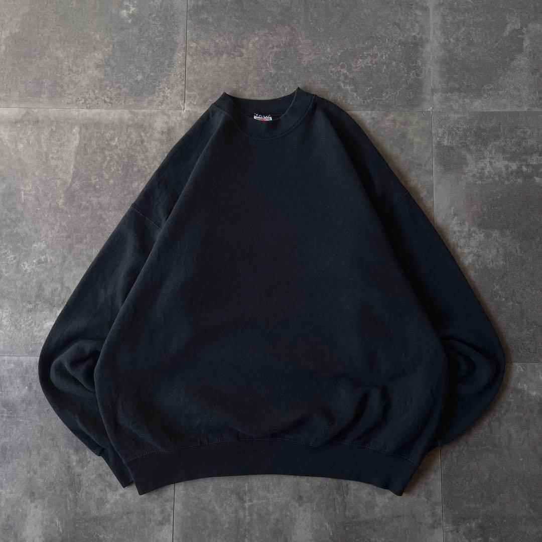 【半額】 目なし 無地スウェット フルーツオブザルーム 90s-00s XL A97 黒 トップス