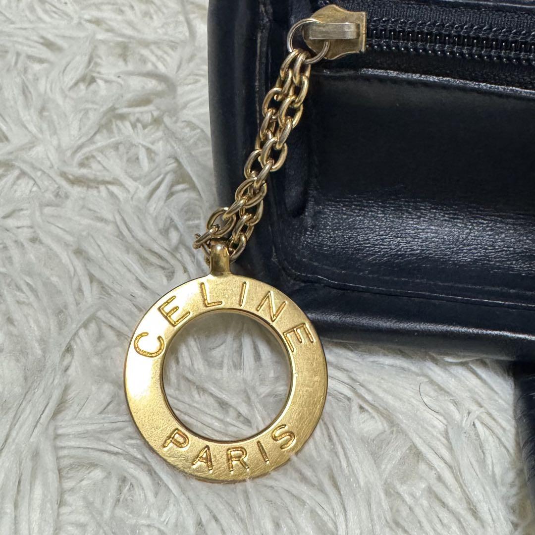 CELINE✨ハンドバッグ サークル金具 ナイロン レザー ネイビー