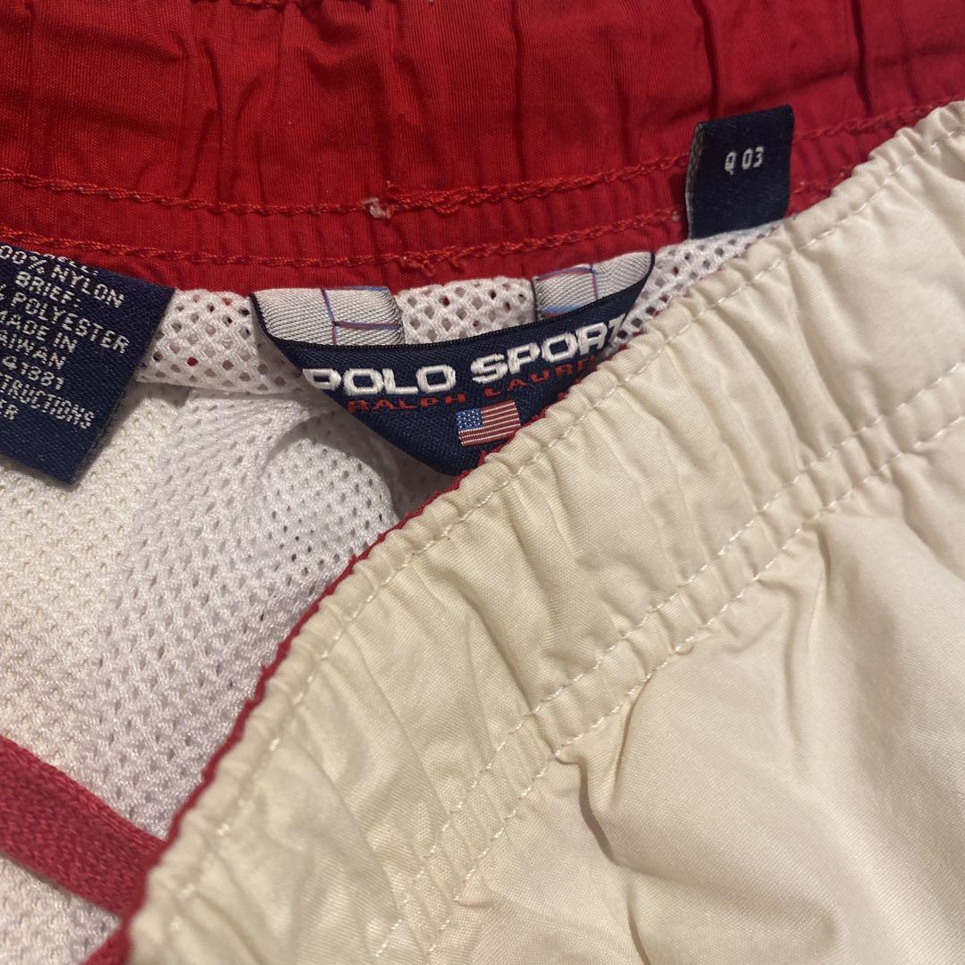 polo sport ナイロンショーツ 白 赤 古着 ヴィンテージ