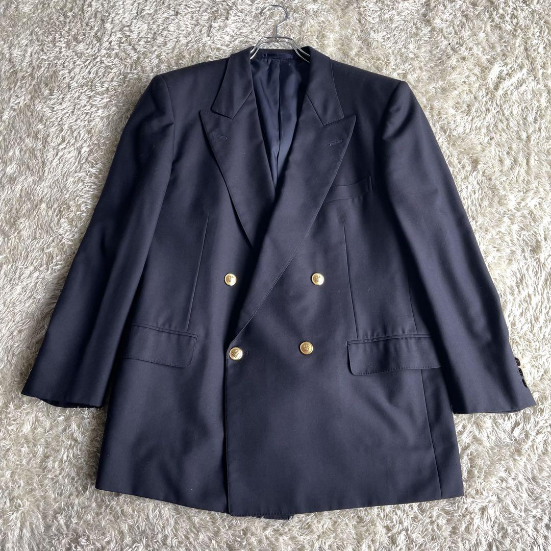 【美品】アクアスキュータム　紺ブレ　金ボタン　ダブルジャケット　BE-6 2XL