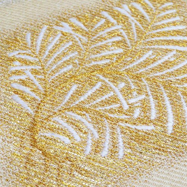 在庫一掃】 袋帯 美品 秀品 市松 向かい鳥 金糸 箔 薄茶色 六通