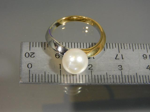 Pt900 K18 アコヤ真珠 8mm up リング 12号 MERIMOR