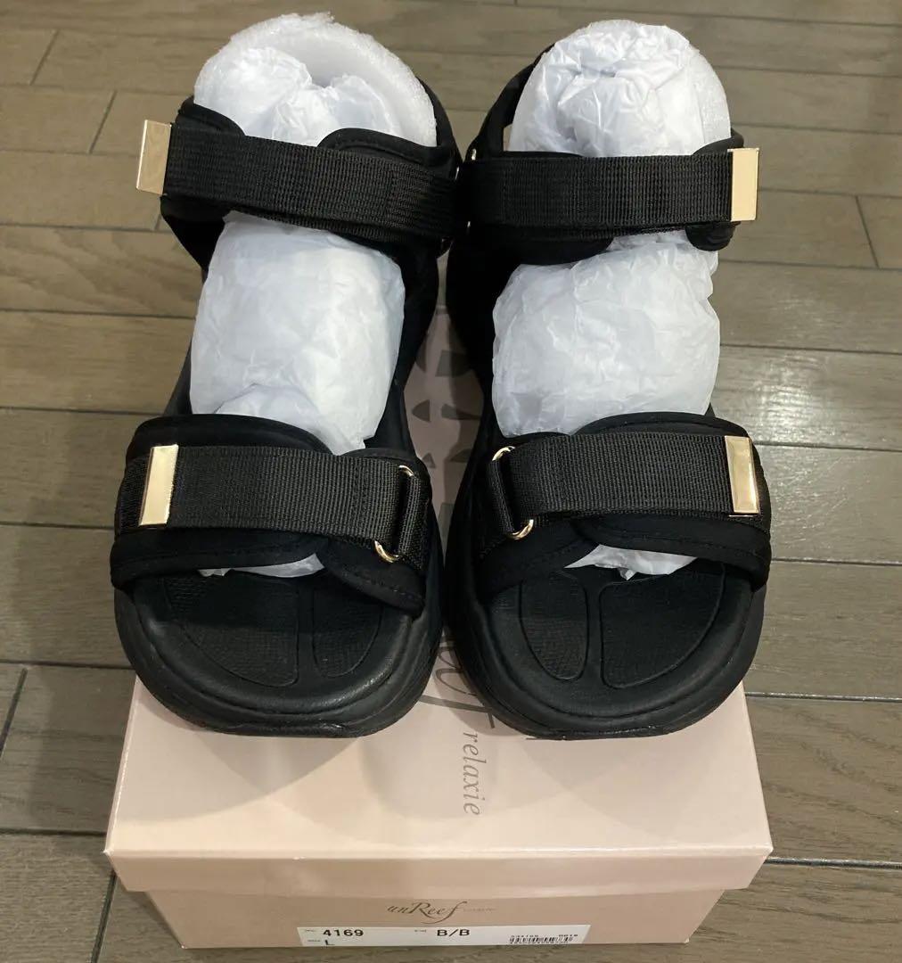 【美品】アンリーフ unReef 厚底スポーツサンダル　ブラックコンビB 黒