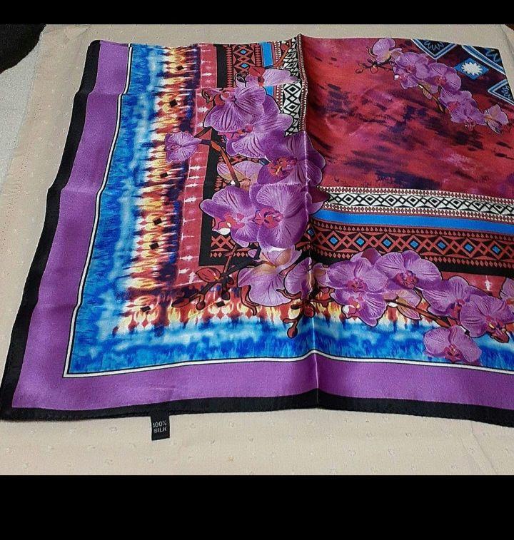 JINJU SILK シルクスカーフ 花柄 90cm