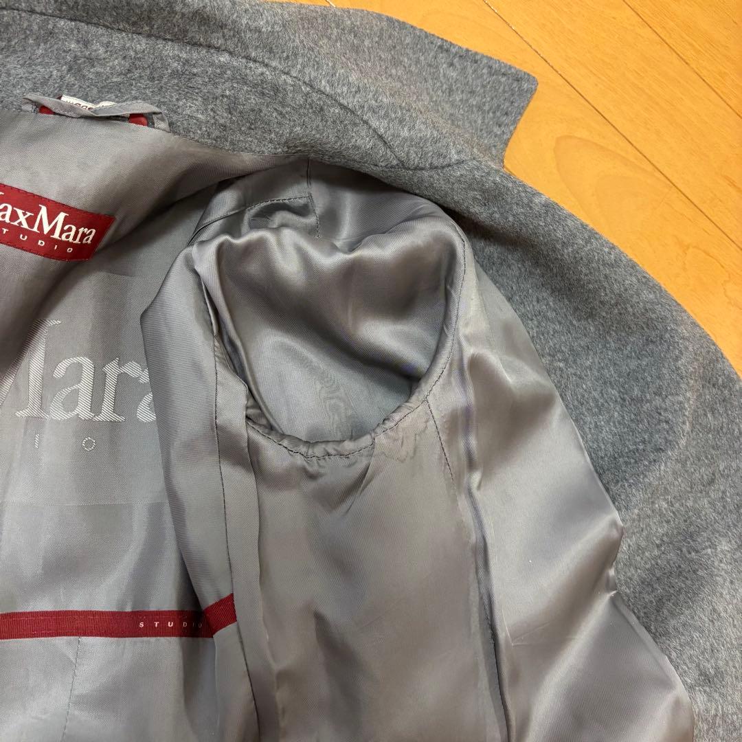 【美品】Max Mara Studioグレー ロングコート ベルト付き Mくらい 【美品】Max Mara Studioグレー ロングコート ベルト付き Mくらい