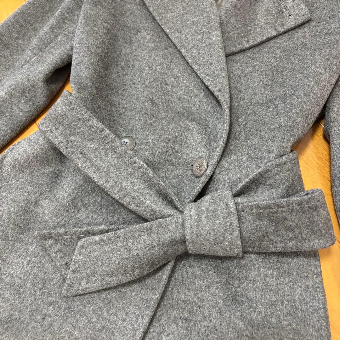 【美品】Max Mara Studioグレー ロングコート ベルト付き Mくらい 【美品】Max Mara Studioグレー ロングコート ベルト付き Mくらい
