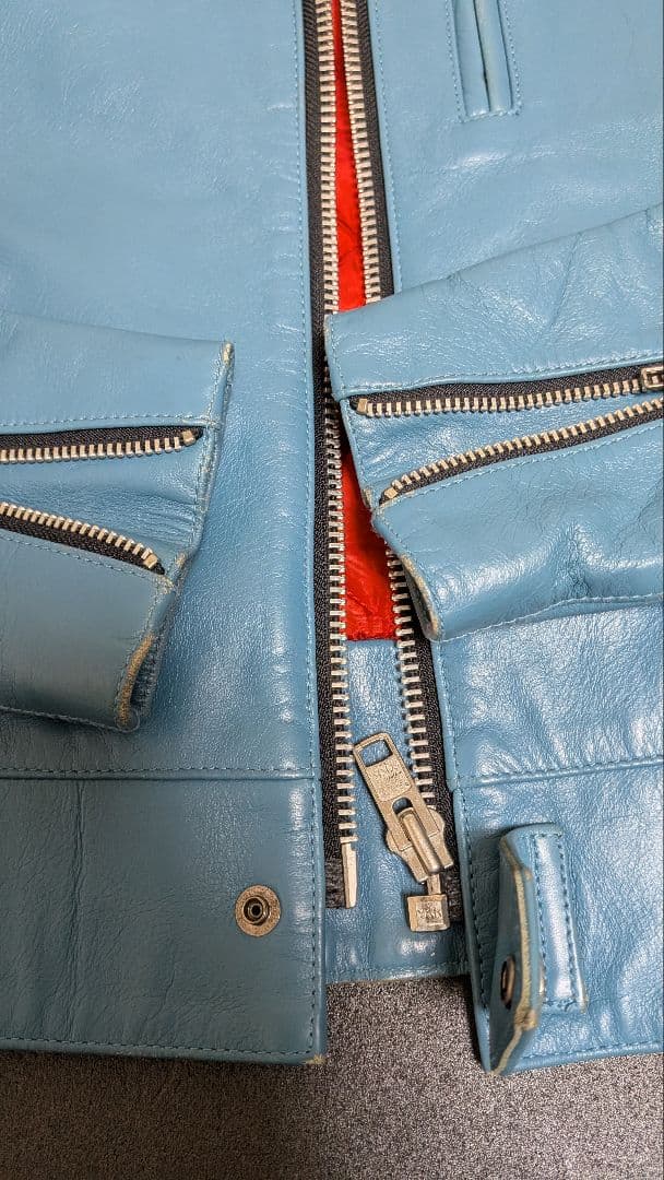 Sprint 青 レザー シングルライダースジャケット