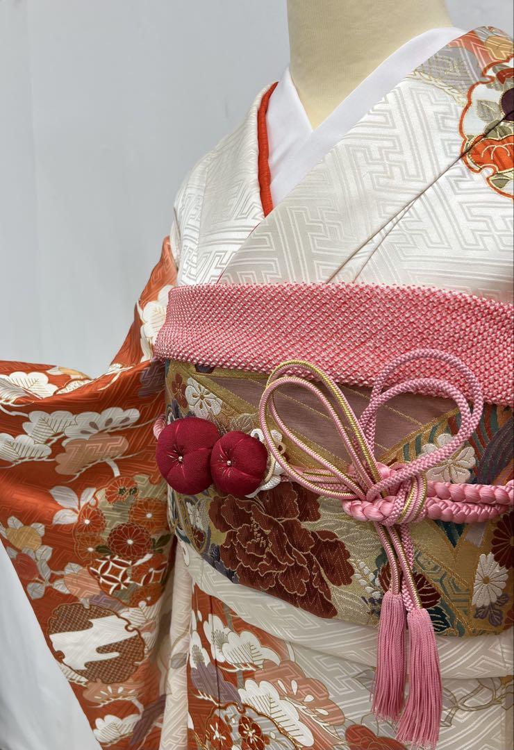 振り袖 フルセット 別誂長襦袢付 白地 金彩加工 刺繍入り 重ね襟