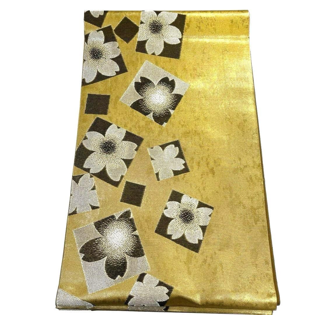 袋帯 色紙 桜花模様 金糸 ゴールドカラー 着物 045a p 袋帯 色紙 桜花模様 金糸 ゴールドカラー 着物 045a p