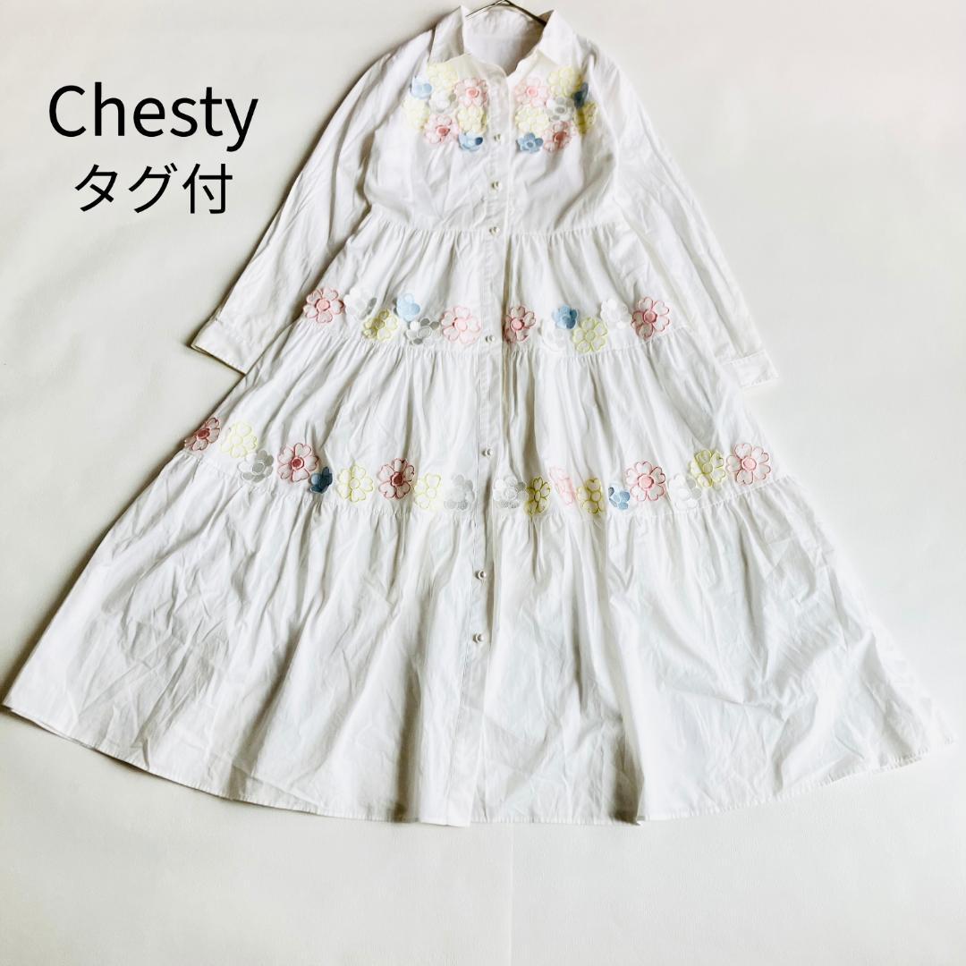 【タグ付】千葉由佳✕Chesty フラワーレースシャツワンピース　雑誌掲載品