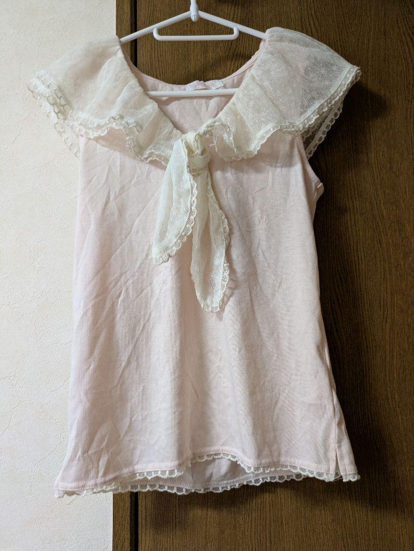 LIZLISA セーラーカラー風レースフリル襟付きピンクタンクトップ 平成