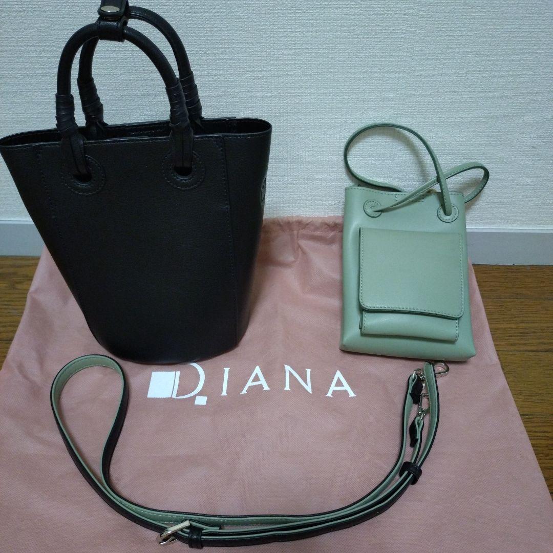 DIANA ブラック トートバッグ & ミントショルダー