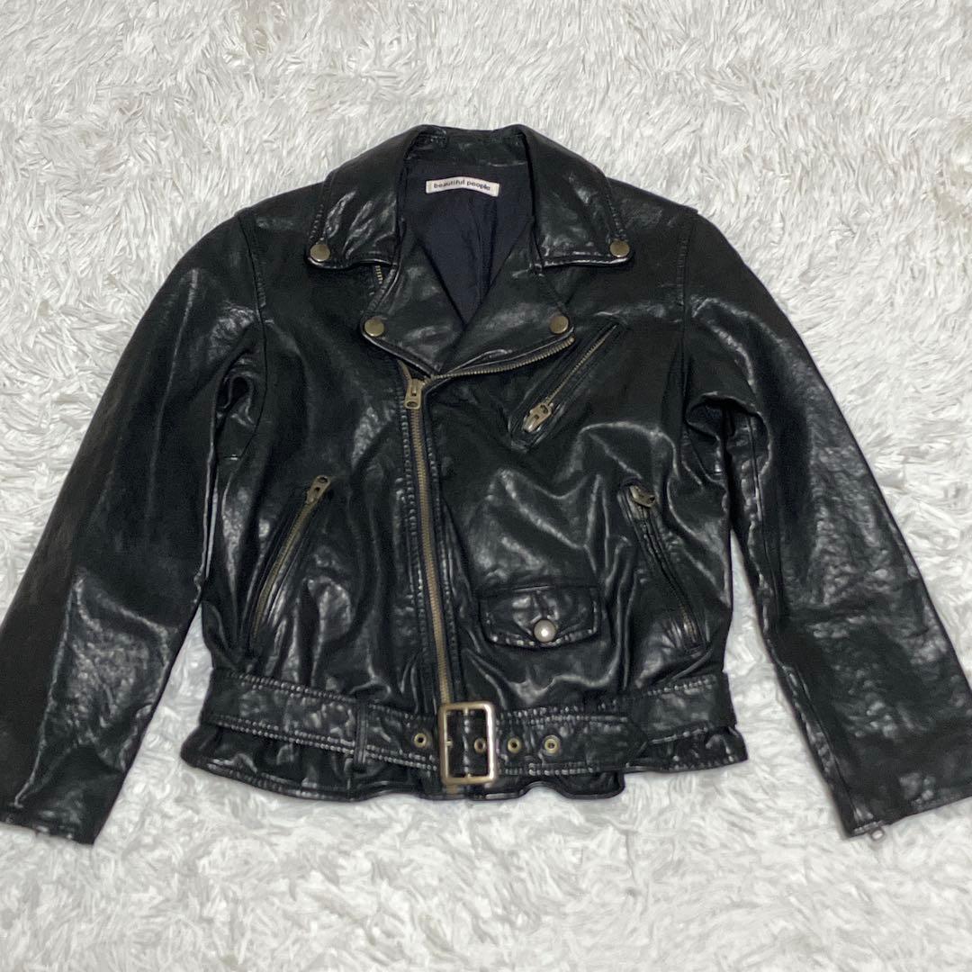 ビューティフルピープル ダブル ライダースジャケット 140 レザー 黒