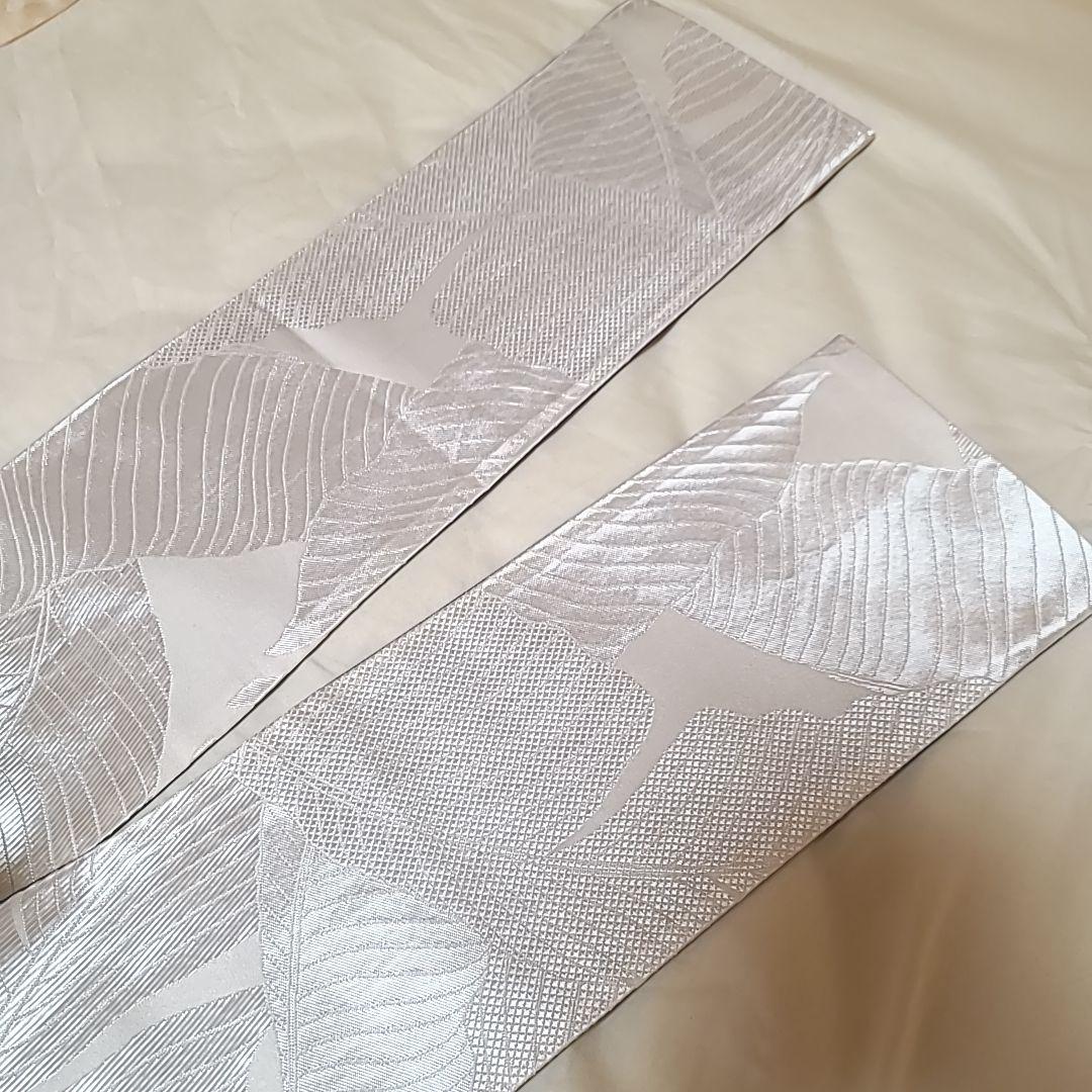新品　定価￥10780　撫松庵　芭蕉柄　半幅帯　ホワイト&ネイビー