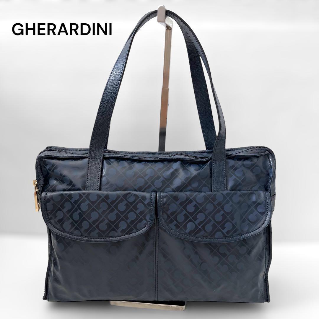 【極美品】GHERARDINI 総柄 ソフティ トートバッグ 肩掛け A4 紺トートバッグ
