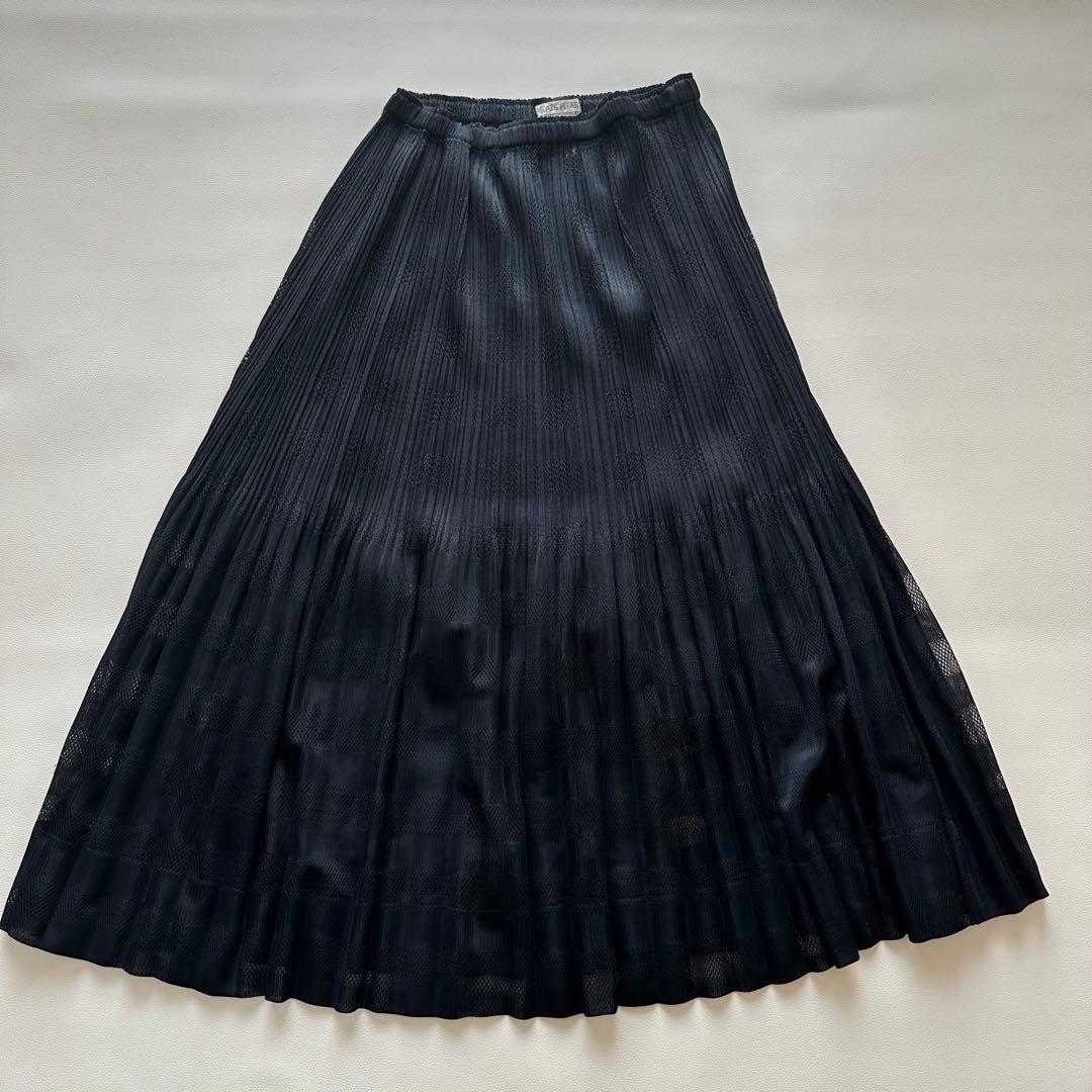 美品・希少 プリーツプリーズ プリーツスカート 格子柄 ティアード ロングフレア