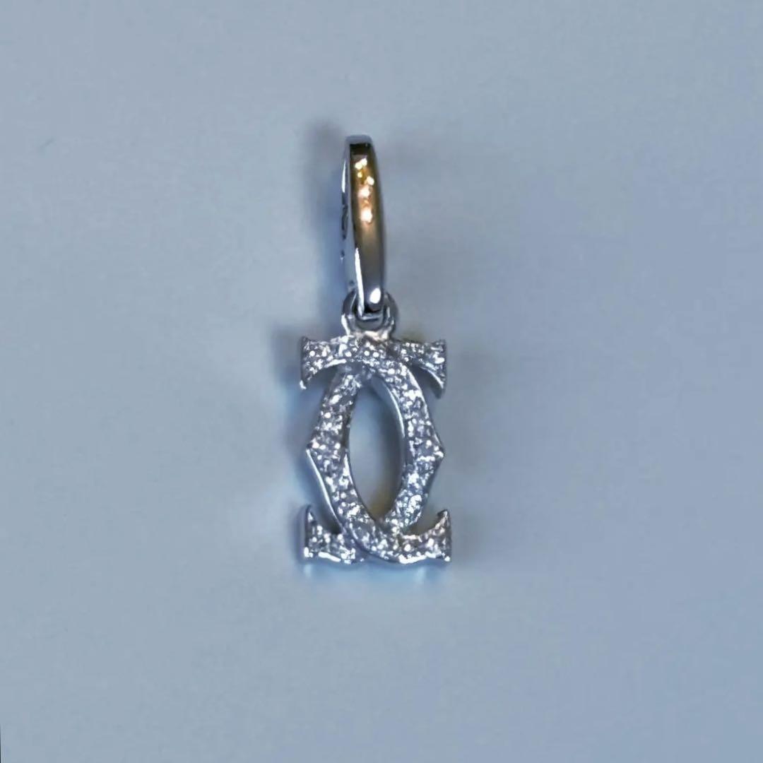 美品❣　カルティエ　2C ダイヤ　ホワイトゴールド　チャーム　ペンダントトップ