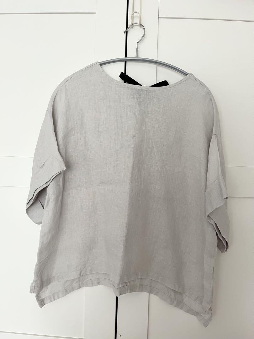 fog linen work グレー 半袖シャツ リボン付き