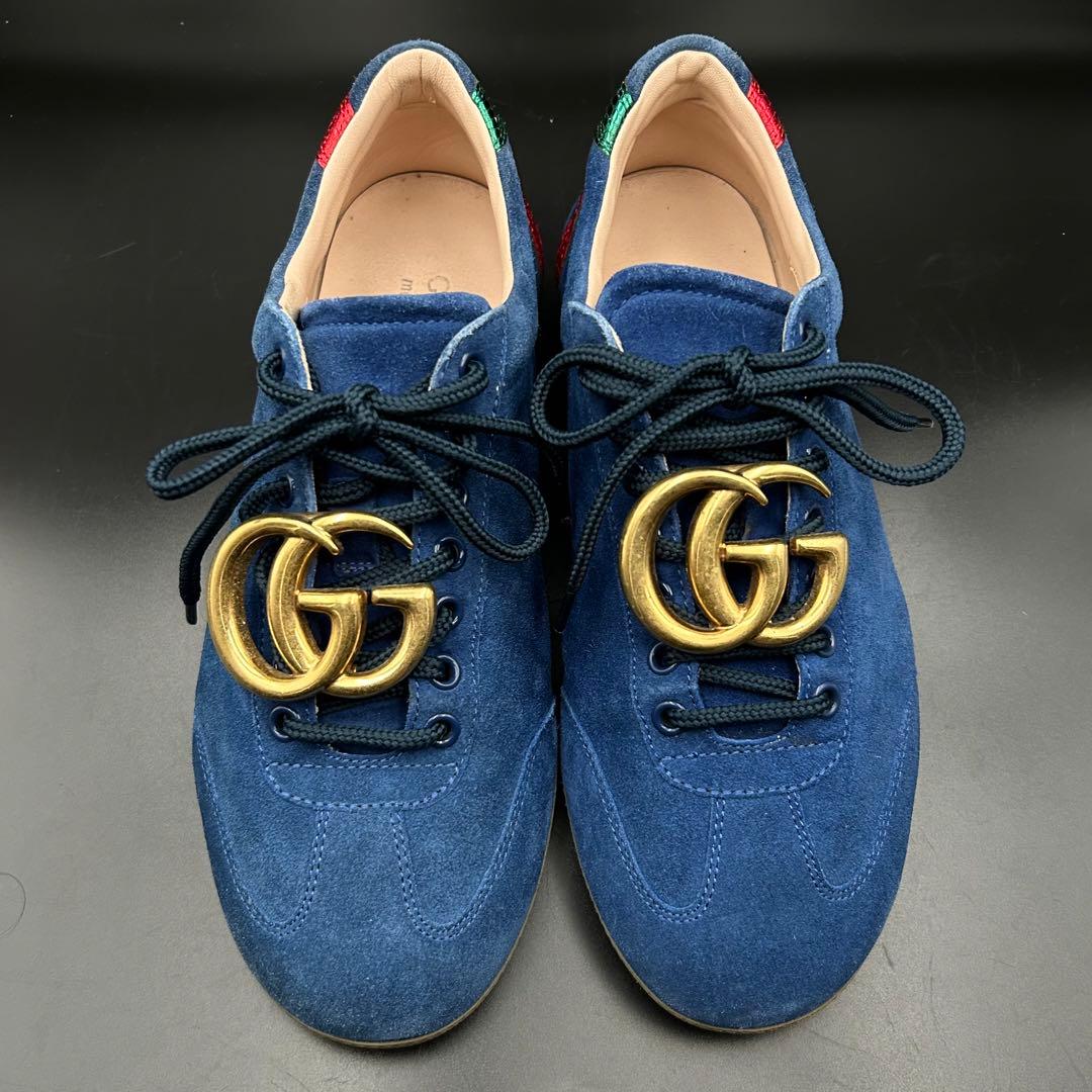 【美品】グッチ ローカット スニーカー GG マーモント スエード 青 サイズ6 【美品】グッチ ローカット スニーカー GG マーモント スエード 青 サイズ6