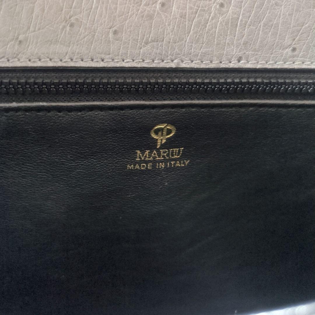 MARUU イタリア製 ハンドバッグ オーストリッチ レザー 革 グレー MARUU イタリア製 ハンドバッグ オーストリッチ レザー 革