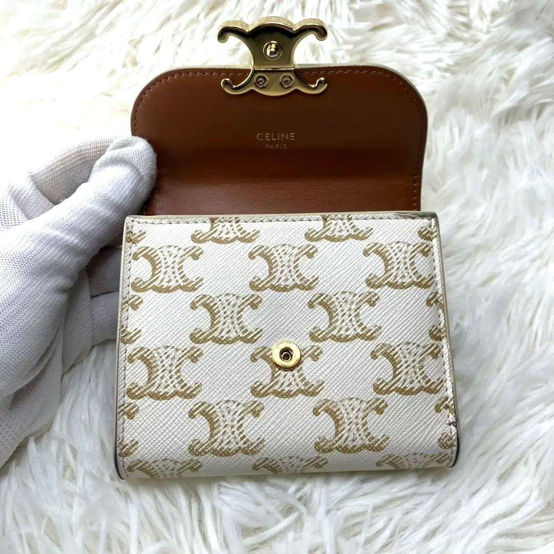 セリーヌ スモールウォレット トリオンフ 折り財布 現行品 ホワイト / タン