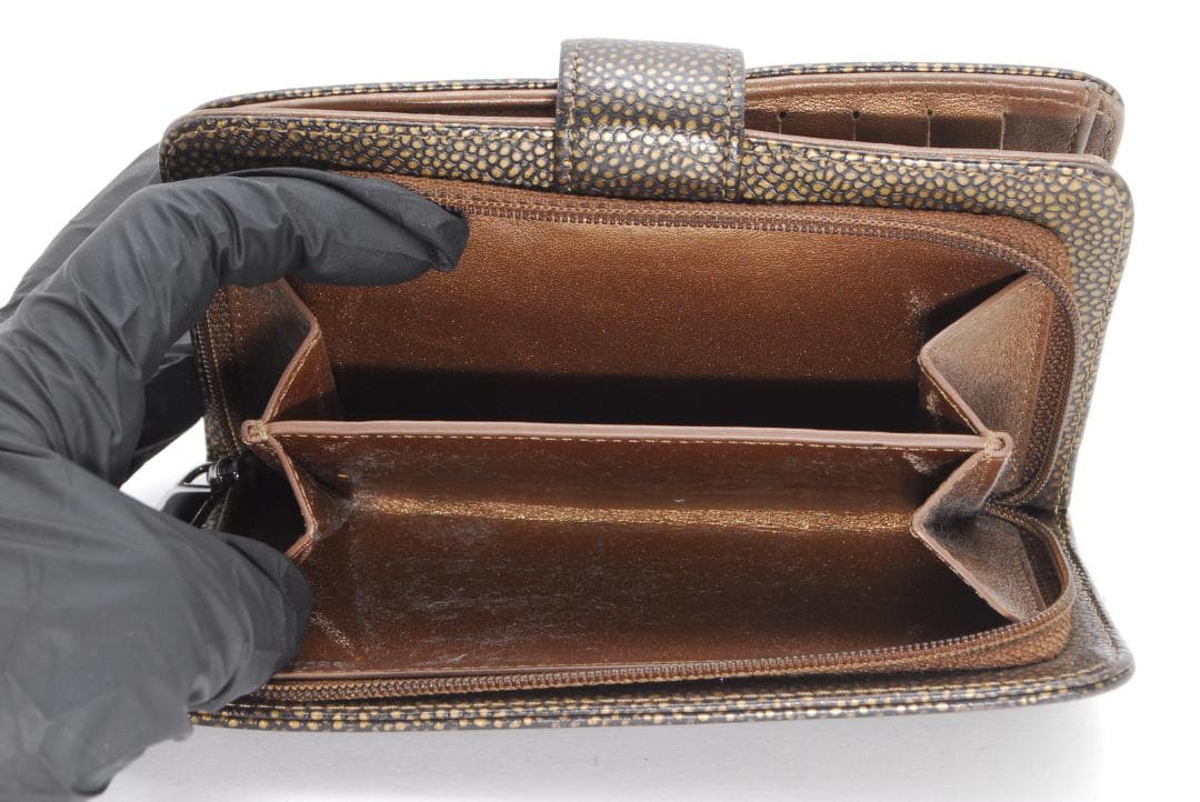 希少✨ CHANEL キャビアスキン メタリックブラウン 二つ折り財布