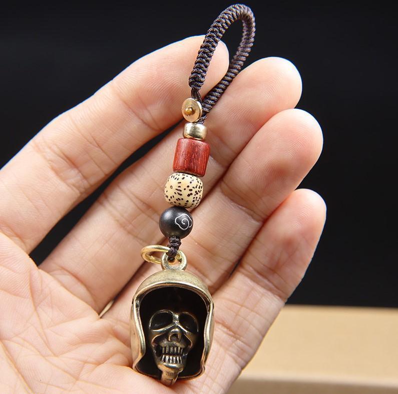 6個 真鍮ヘルメット ドクロ 髑髏 頭部 骸骨 キーホルダー ストラップ