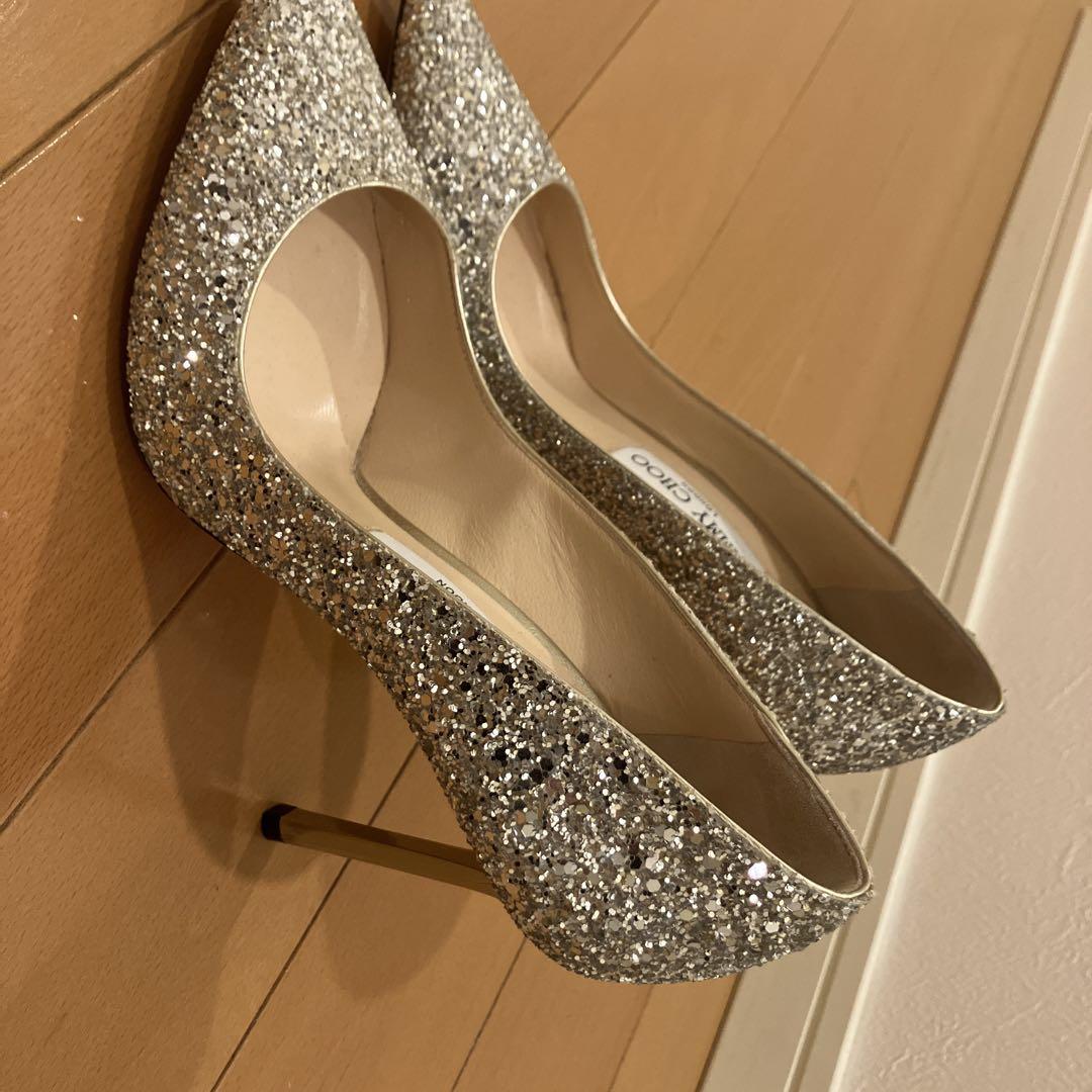 JIMMY CHOO シルバー グリッター　ハイヒールパンプス