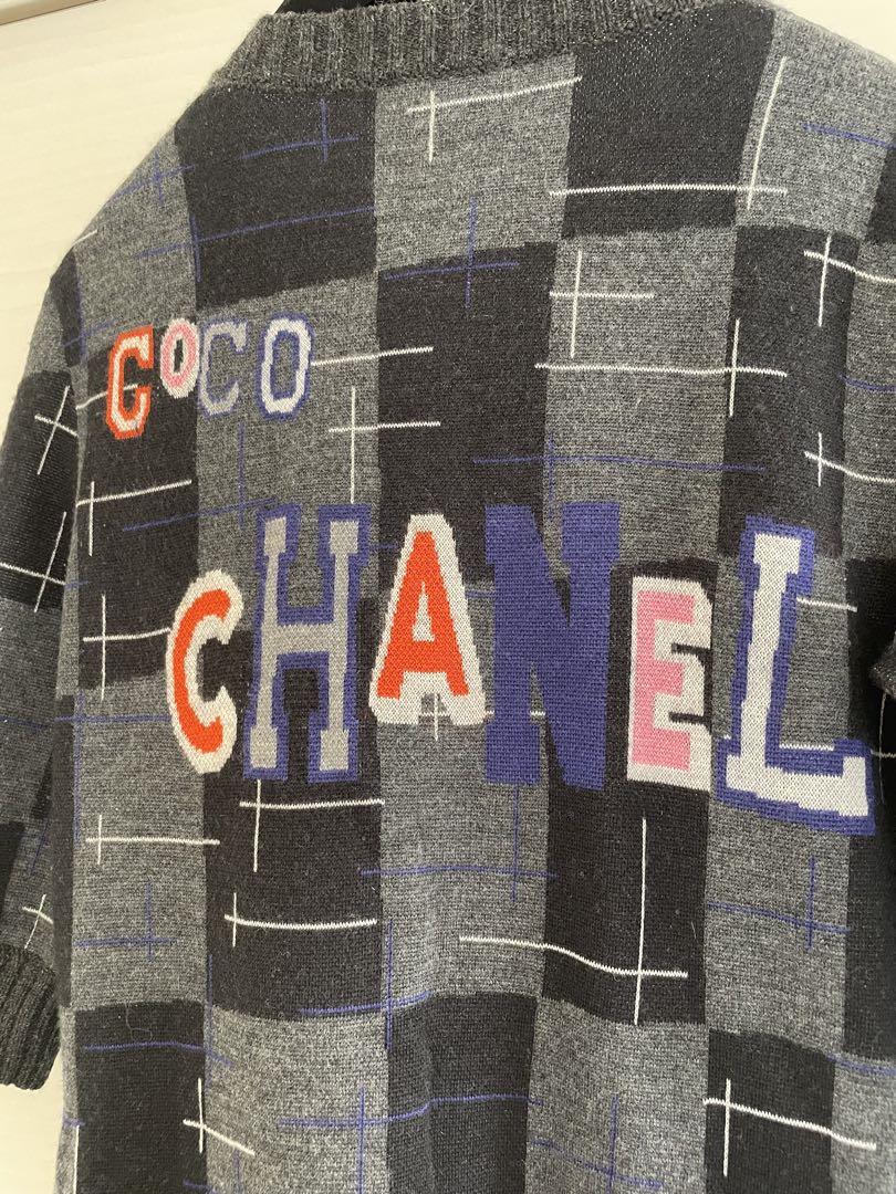 ワールド オンラインストア 美品CHANEL】チェック柄ニットワンピース 半袖 ワンピース