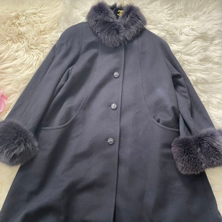 カシミヤ100%☆FELICE♡ファー付きロングコート 大きいサイズ