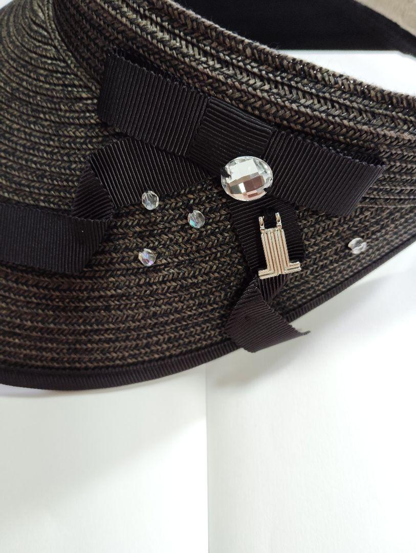 LANVIN SPORT サンバイザー　リボン　ゴルフ　レディース　ネイビー系
